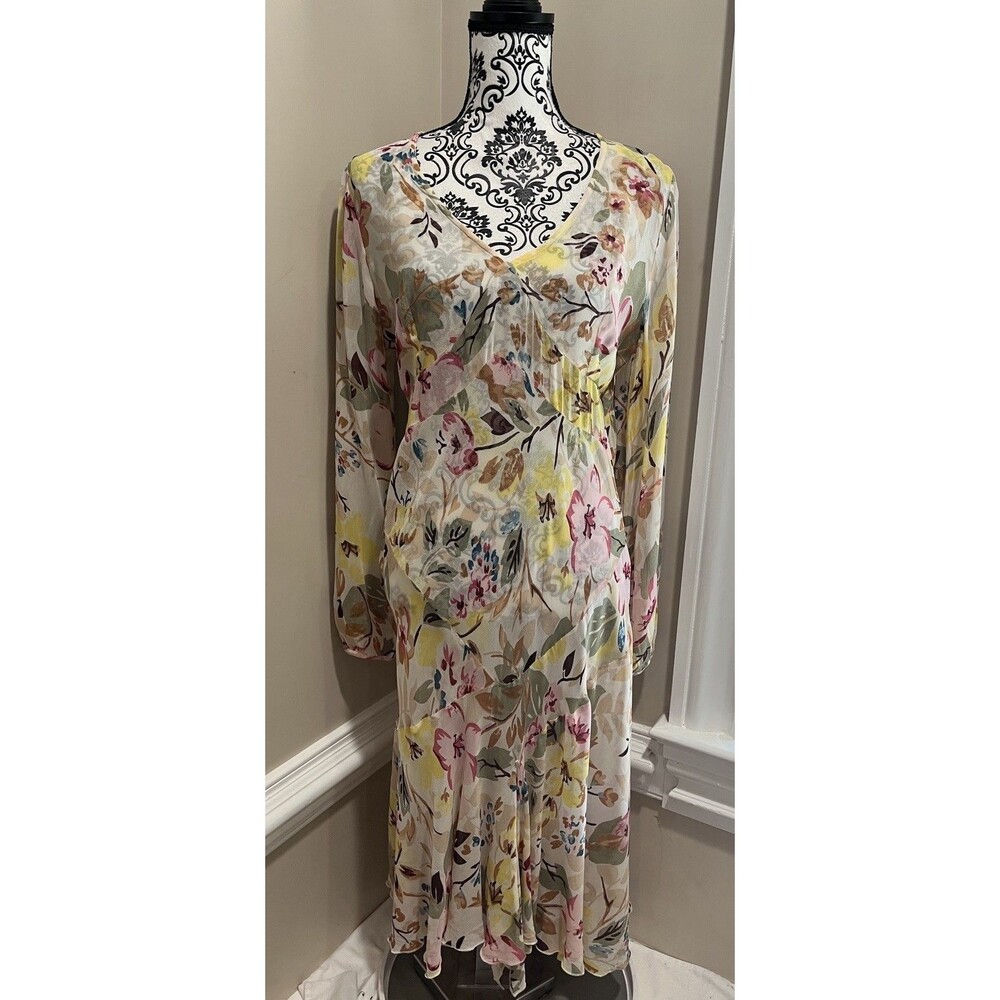Y2K 2000 Together Sheer Floral Dress 12 Asymmetrical Handkerchief Hem Fairycore